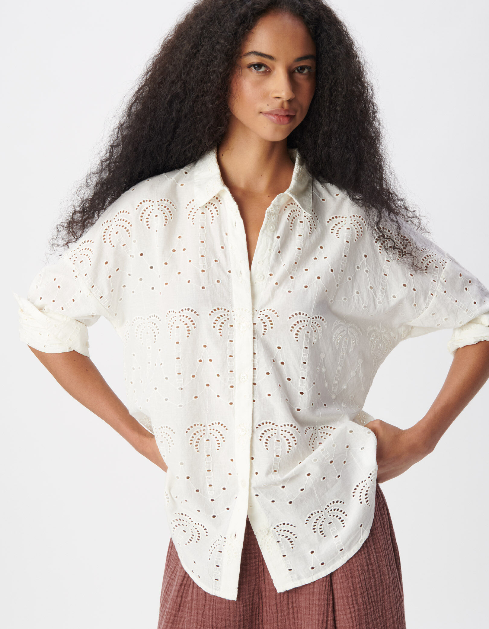 Chemise blanche broderie anglaise palmiers Femme