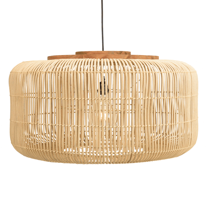 Suspension seau 76x76cm en rotin couleur naturelle et teck FOLELLI
