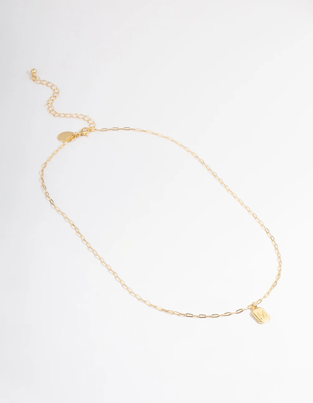 Gold Plated Letter M Rectangle Pendant  Necklace
