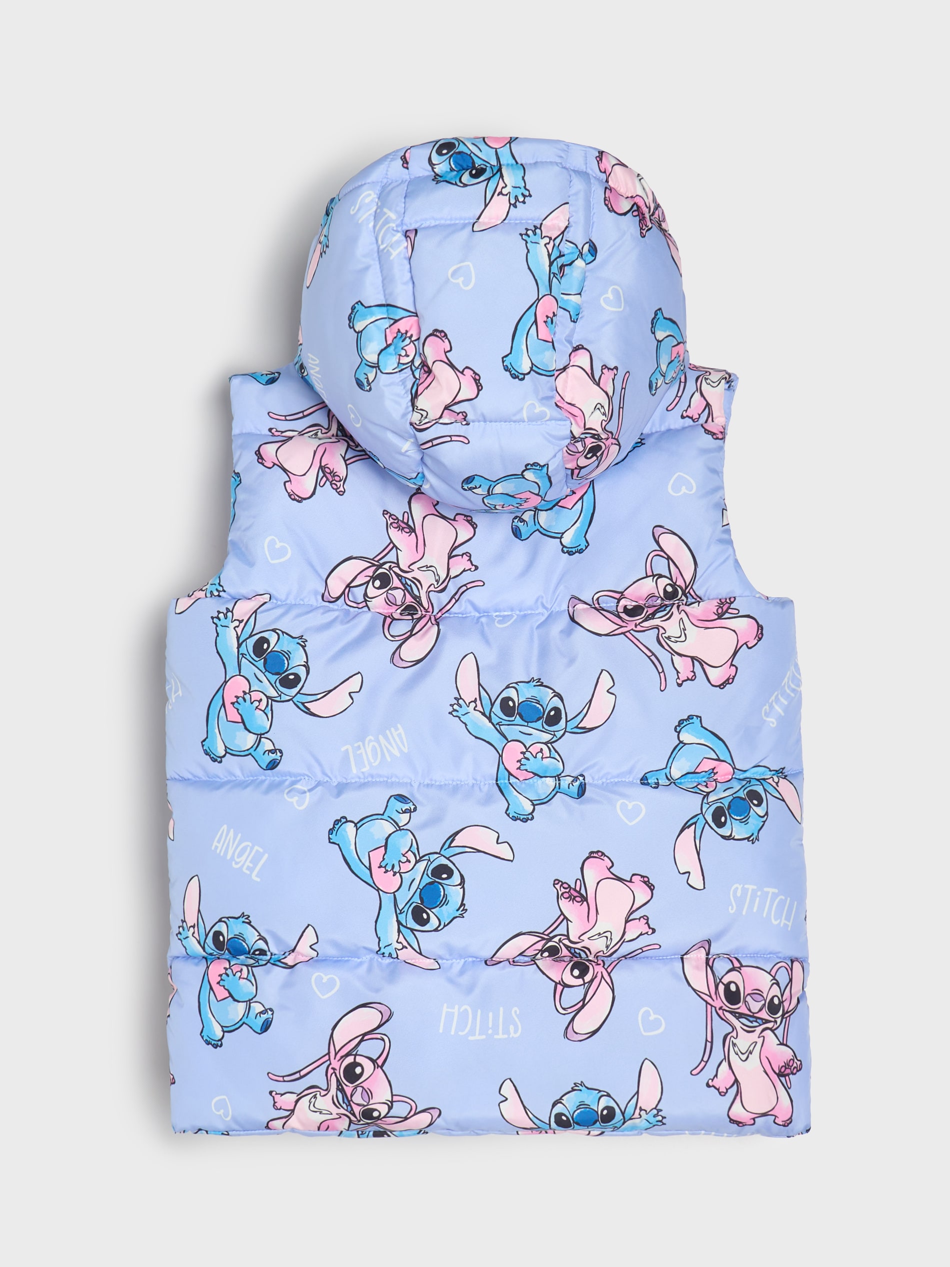 Ocieplana pikowana kamizelka z kapturem Stitch