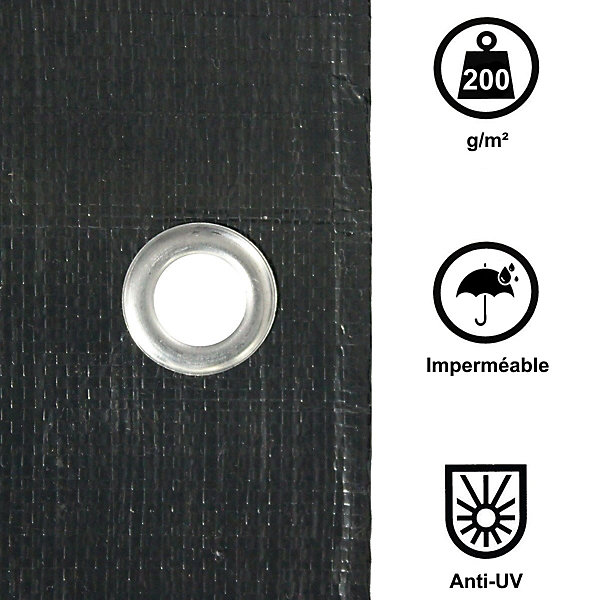 Bâche de protection grise ultra résistante - 200 g/m² - 6 x 12 mètres GT Garden