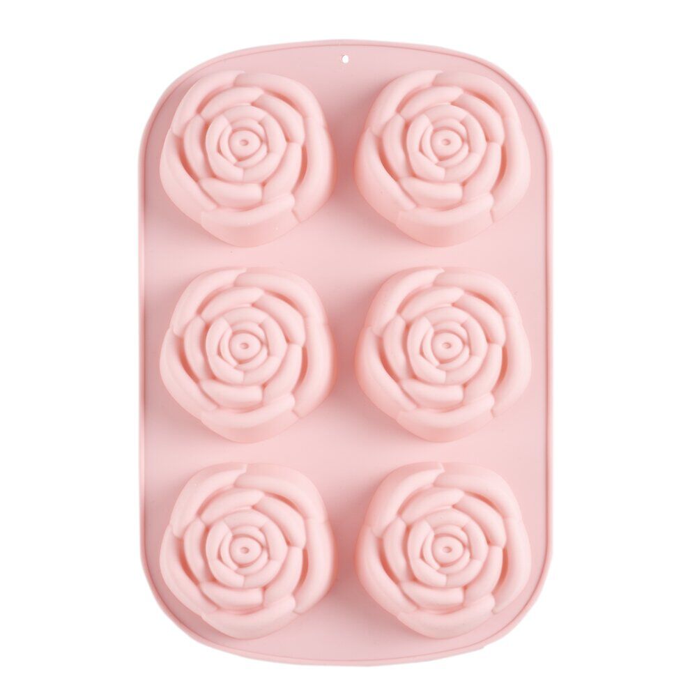 Moule à gâteau x6 fleur rose silicone 16,5x22,5cm