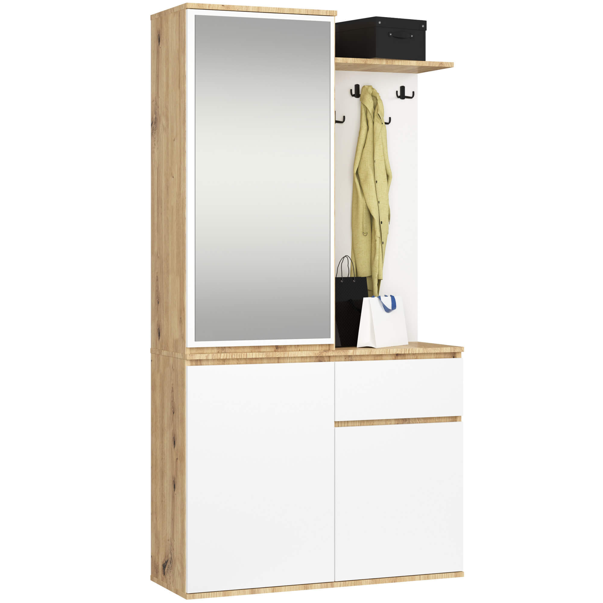 Zestaw do przedpokoju z lustrem akord entro dąb artisan, biały 95x35x183 cm