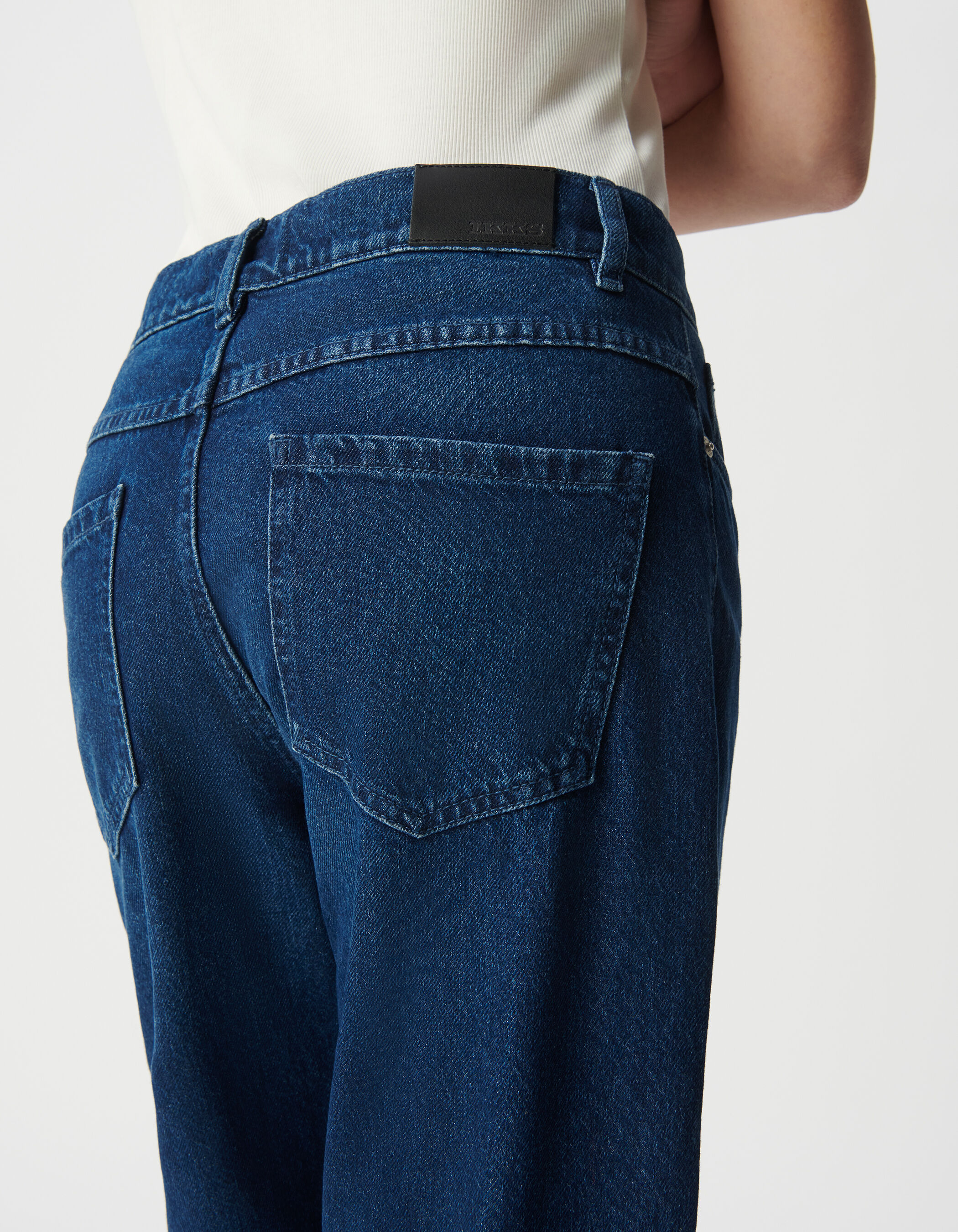 Jean boyfriend bleu cropped Femme