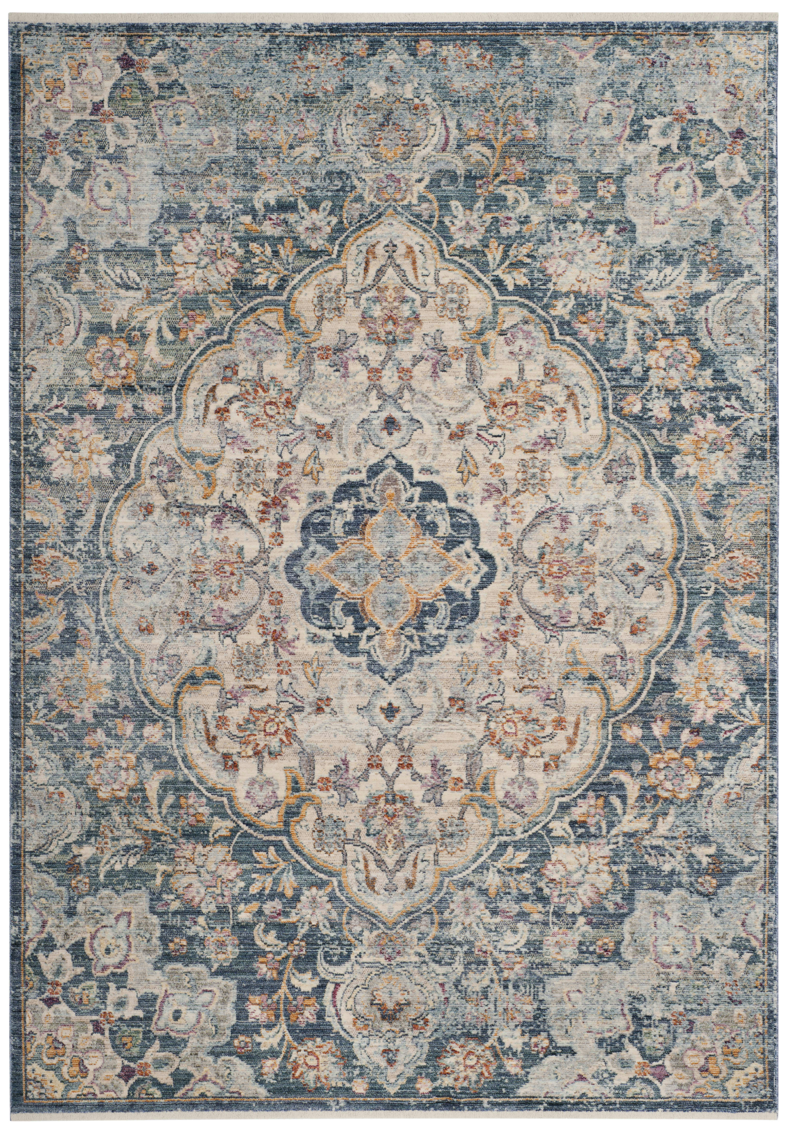 ILLUSION - Tapis de salon interieur en crème & bleu, 91 x 152 cm