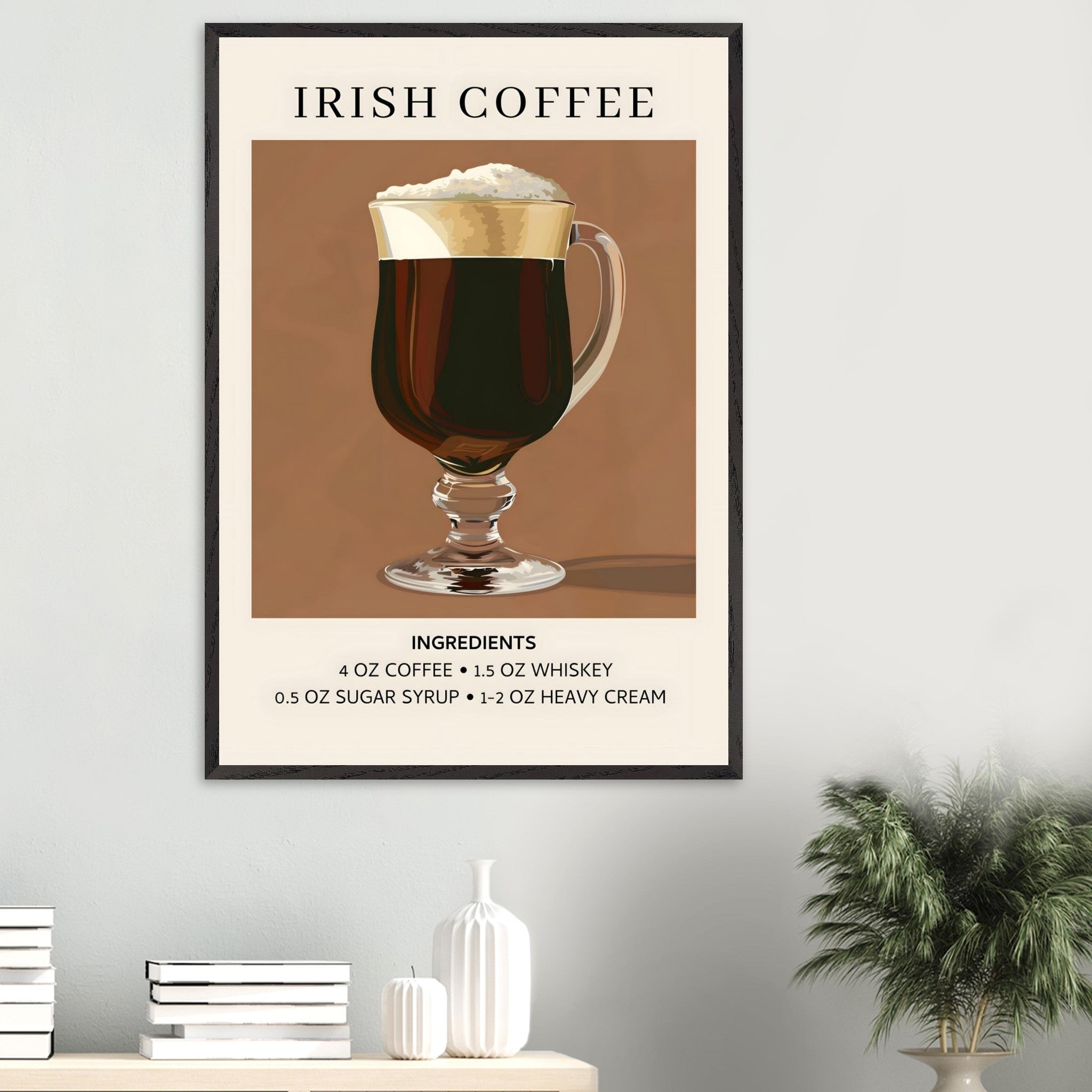 Artfulprints Poster Irish Coffee - Ingrediënten  - 70x100 cm - Bruin