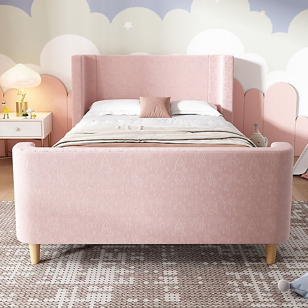 Lit d'enfant Lit rembourré,lit simple lit traîneau, 90 x 200 cm, Pour garçons &filles, Rose,Sans matelas