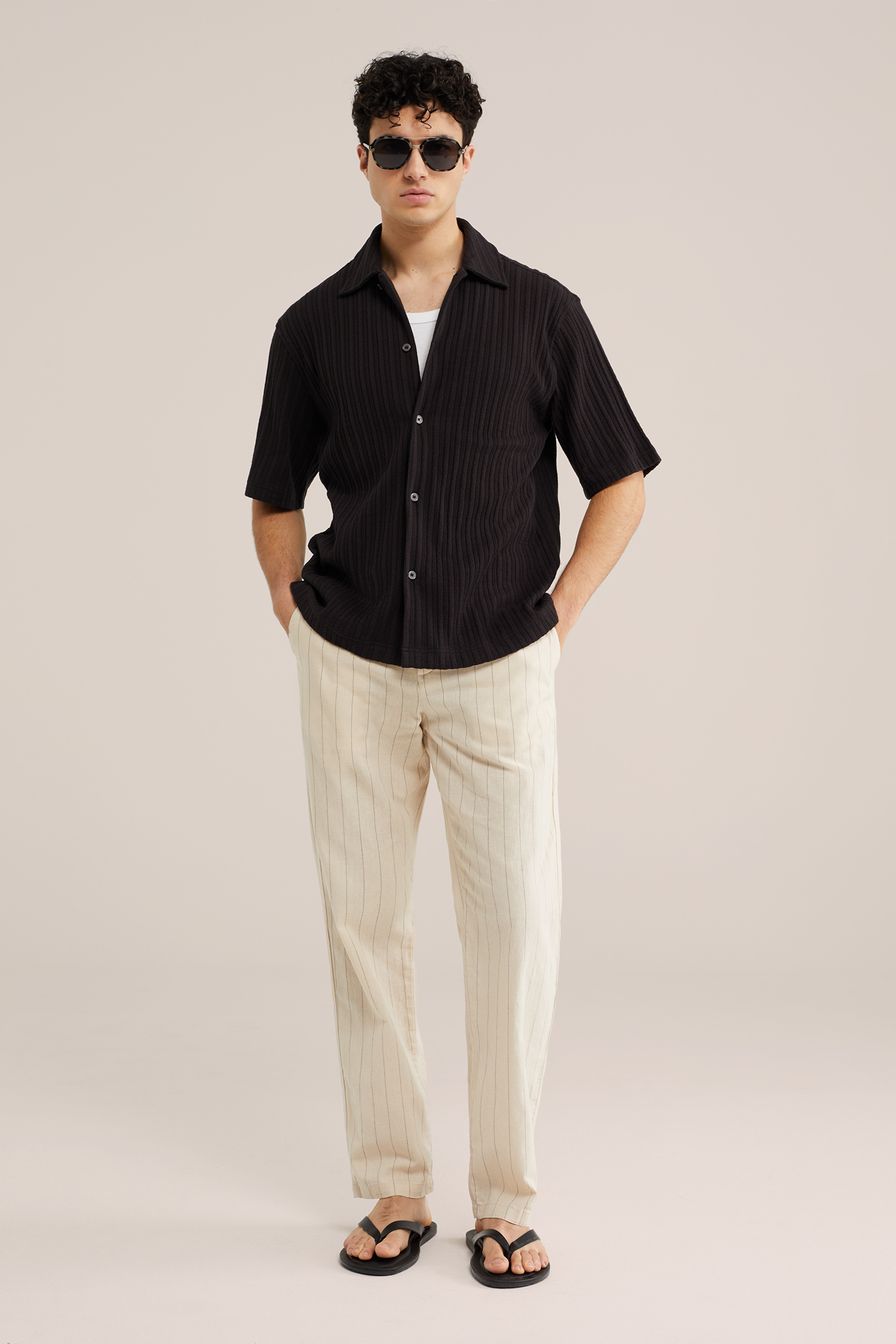 Heren relaxed fit gebreid overhemd met structuur