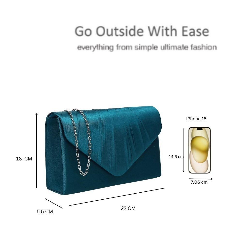 Kitise Envelope V Shape Satin Pleated Clutch Bag