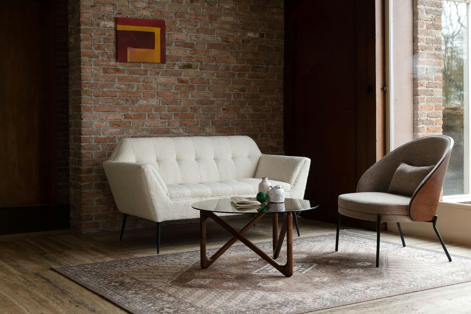 KATE - Canapé 2 places en tissu bouclé créme L150