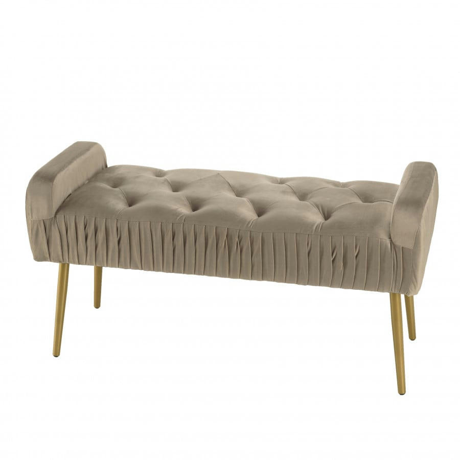 ALBANE - Banc de lit velours taupe pieds métal doré
