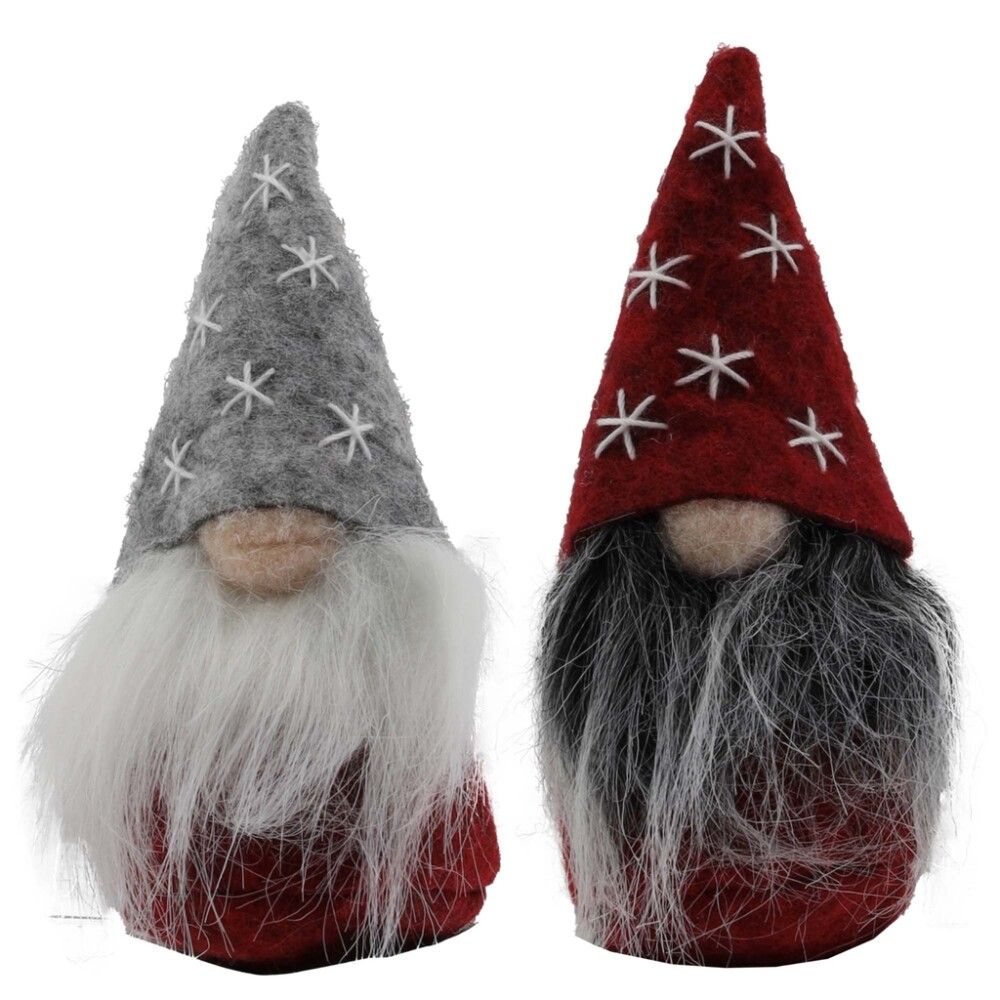 JULEPYNT NISSE 10 CM GRÅ/RØD 2STK