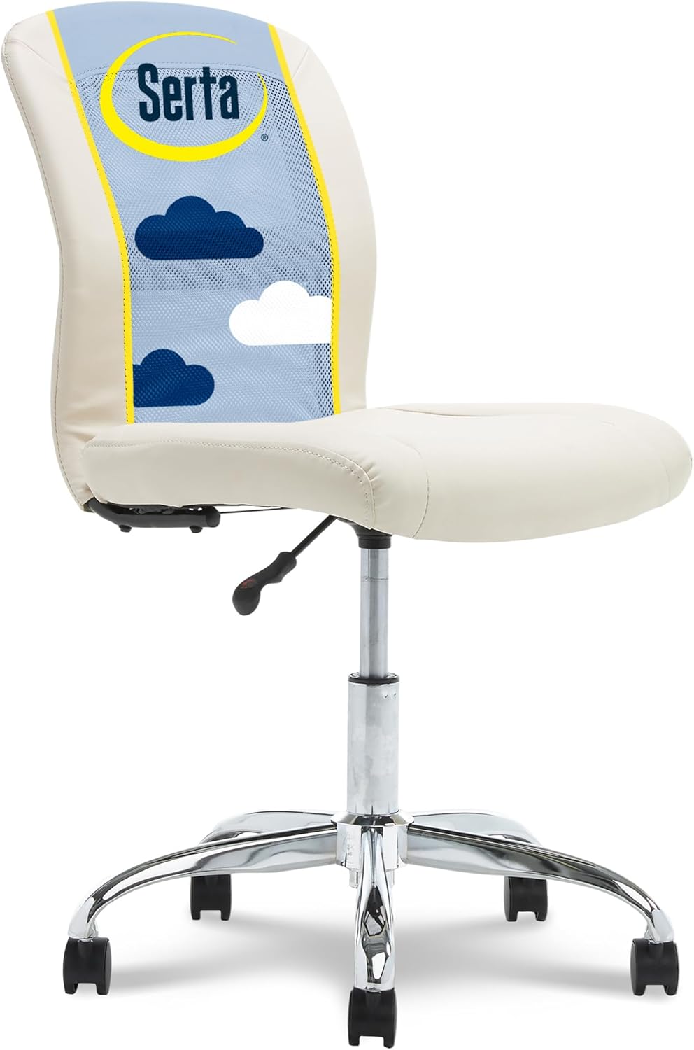 Serta Essential Armless TaskChair, Small Desk Chairs with Wheels, Breathable Mesh Back and Faux Leather, Quality Foam Cushion Seat for Comfort, Minimal Design for Vanity Table, Cream White
