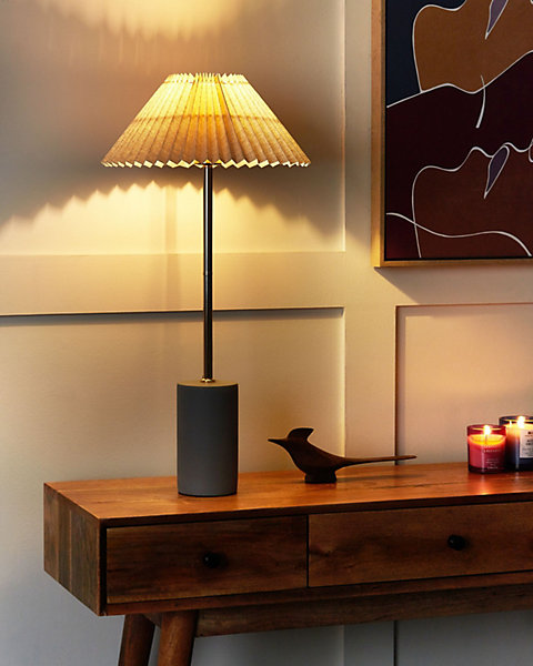 Lampe à poser BALUARTE Lin synthétique Beige