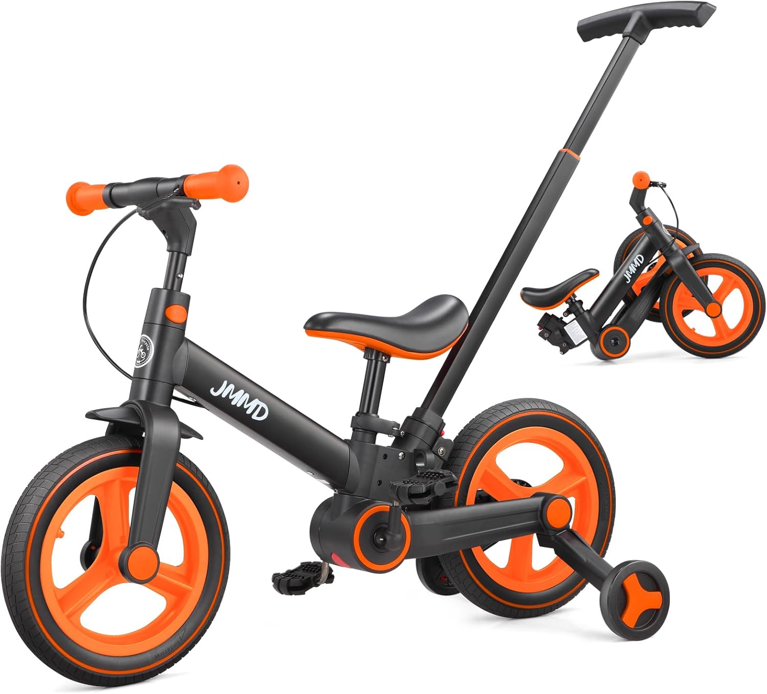 JMMD 6 in 1 Toddler Bike with Push Handle for Kids 18-60 Months, 12 Foldable Balance Bike with Training Wheels, Pedals, Brakes, Kickstand, Push Tricycle Toddler Gift & Toys for Boy & Girl