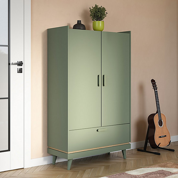 Armoire NOKI2 portes et 1 tiroir vert et boisPetite armoire style scandinave