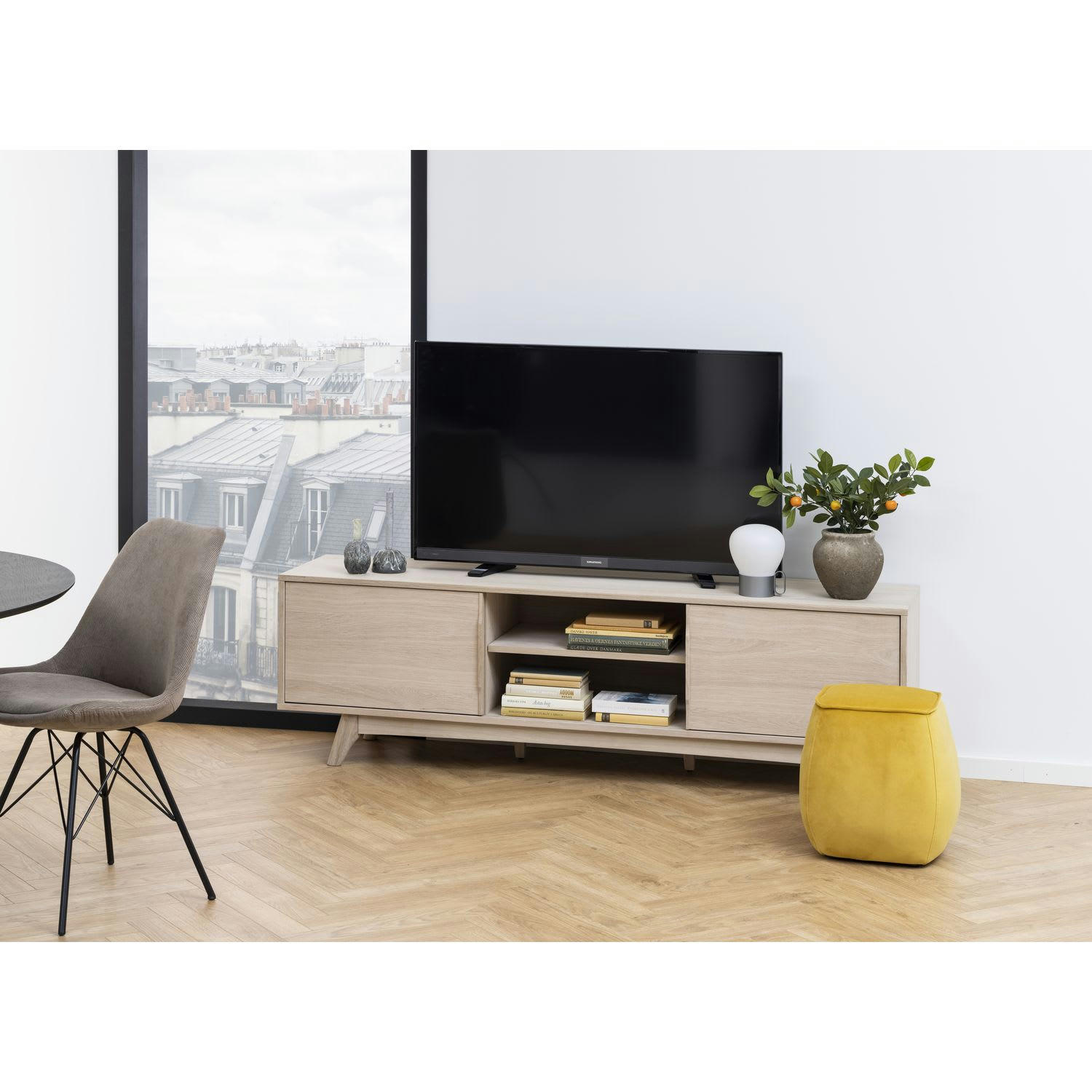 MARTIE - Meuble tv en mdf avec 2 portes coulissantes beige