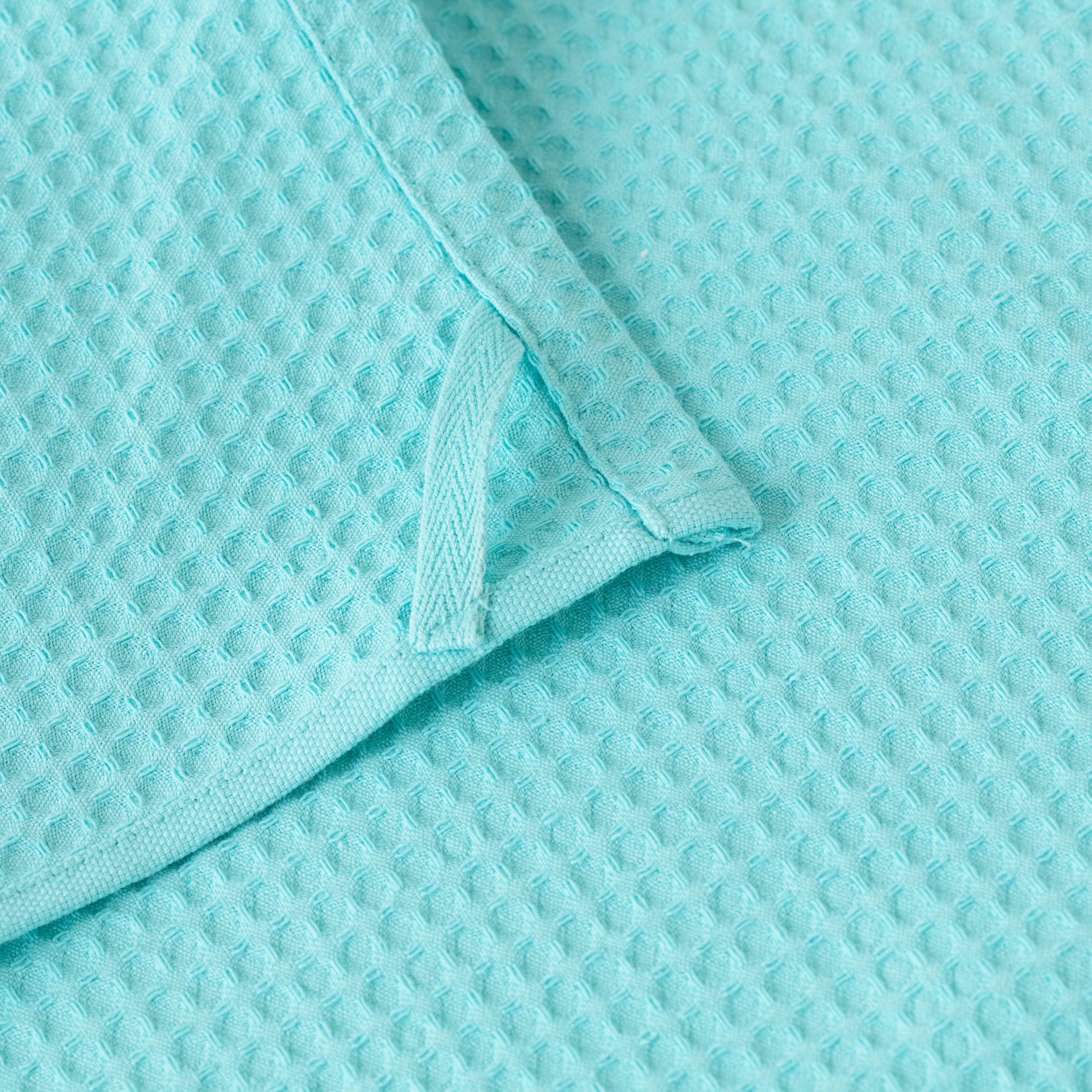 ATOLL - Torchon coton nid d'abeille nid d'abeille brodé bleu 50 x 70 cm