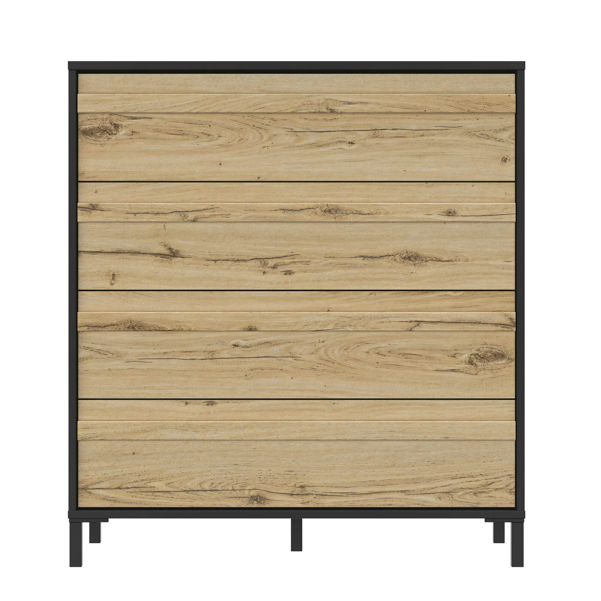 GARLONE - Commode 4 tiroirs H104 cm décor effet chêne et noir