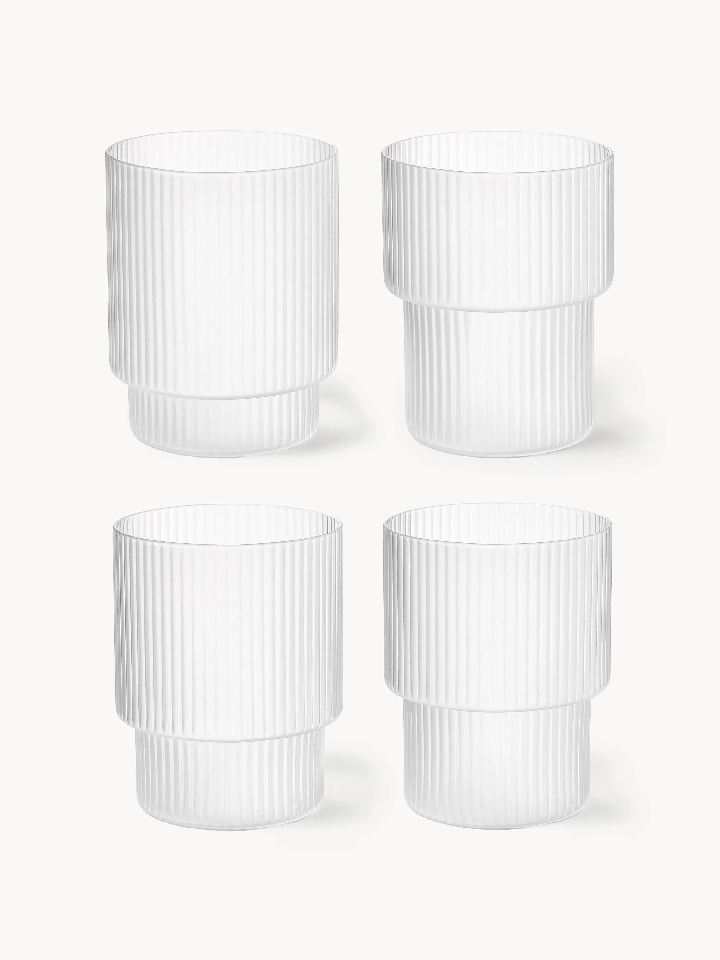 Mundgeblasene Trinkgläser Ripple mit Rillenrelief, 200 ml, 4er-Set