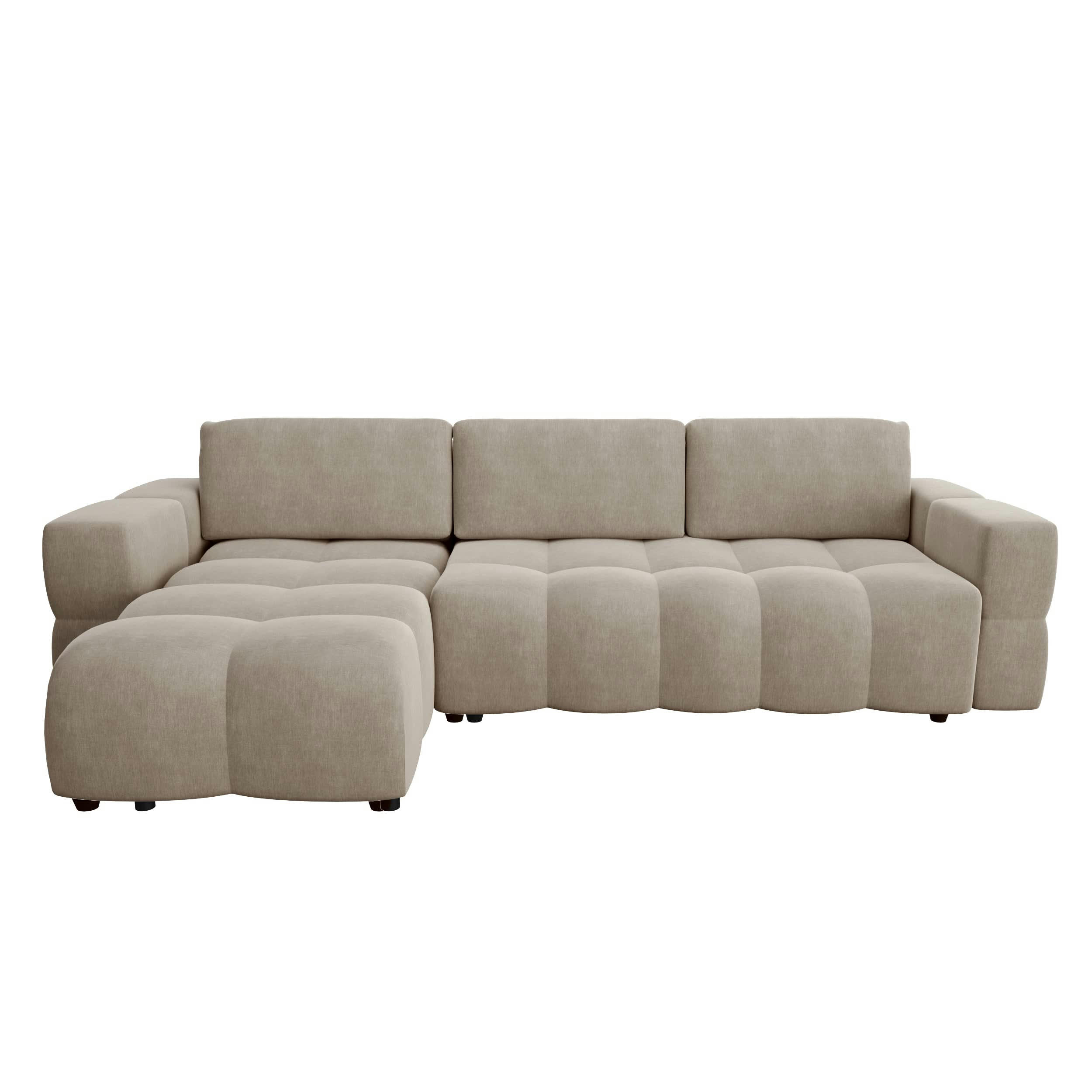 GABRIEL - Canapé d'angle gauche convertible coffre velours taupe 260x180cm