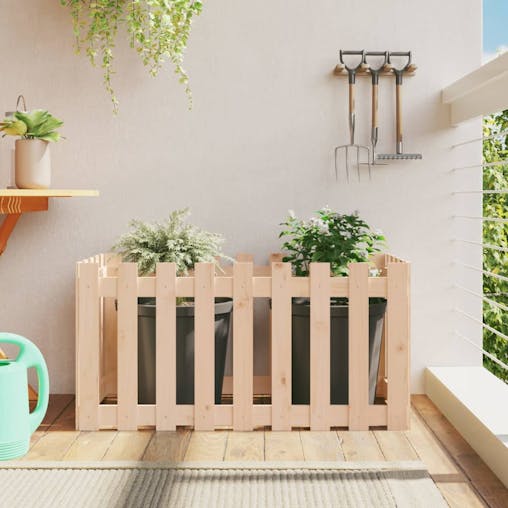 NNEVL Garden Raised Bed with Fence Design 100x50x50 cm Solid Wood Pine