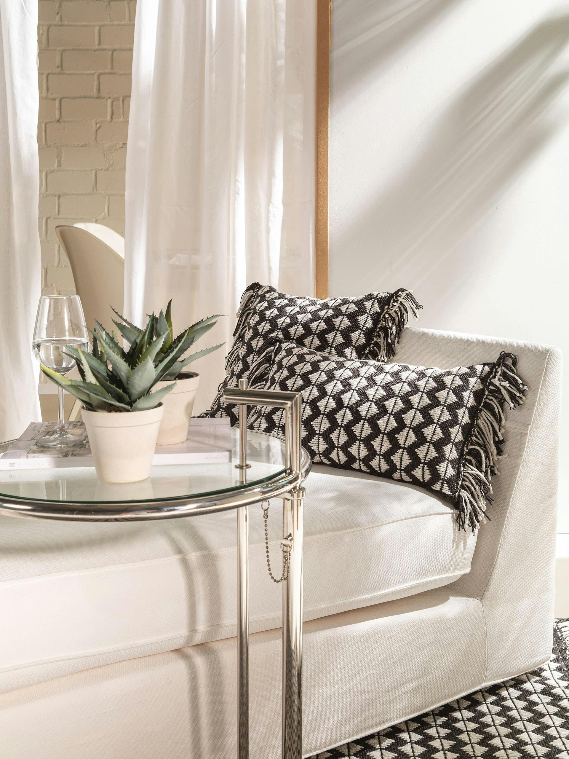 MORTY - Coussin d'intérieur et d'extérieur noir & blanc 30x50