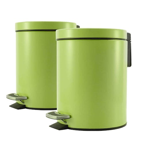 SOGA 2X Foot Pedal Stainless Steel Round Trash Bin Green 7L