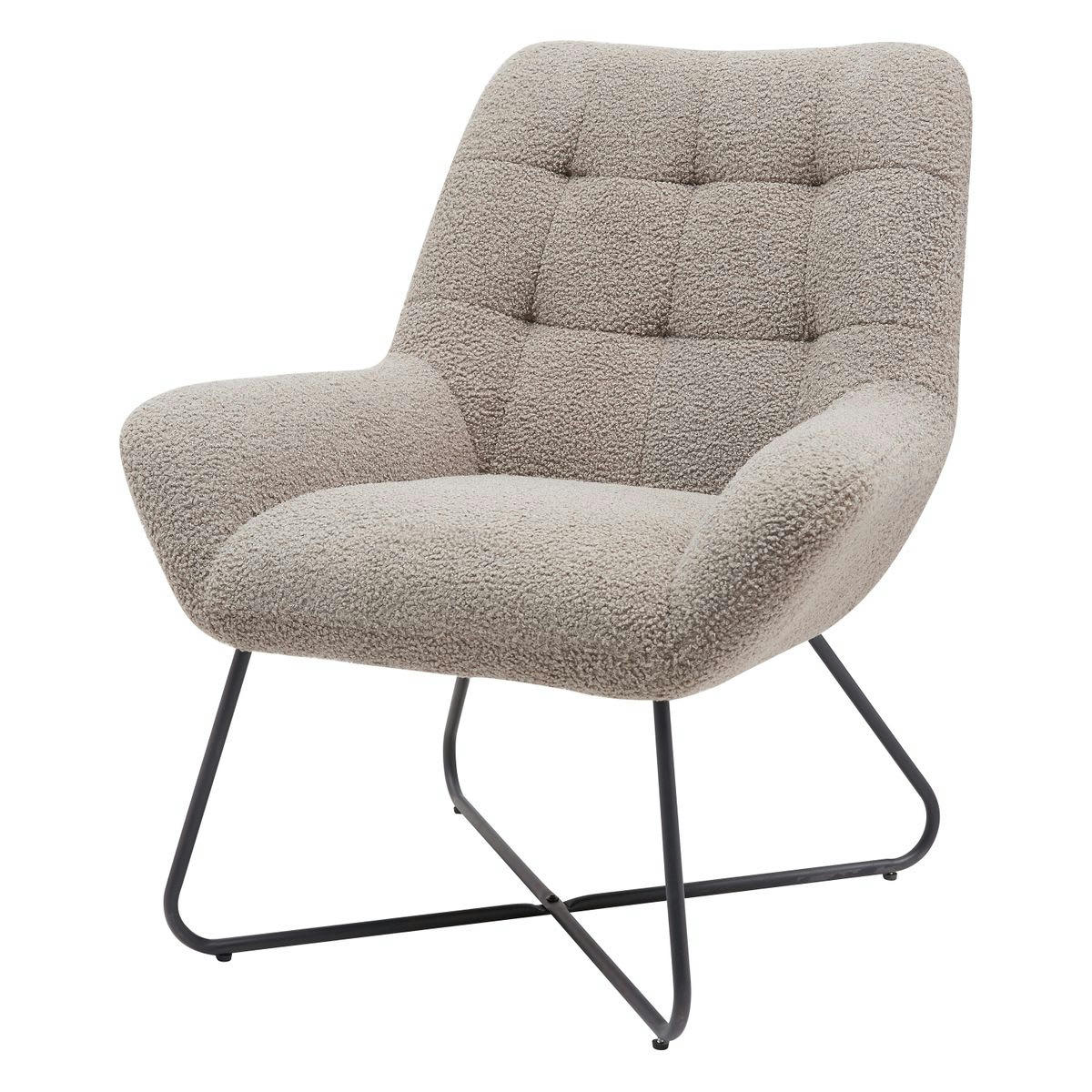 KAMI - Fauteuil tissu effet laine bouclée gris foncé