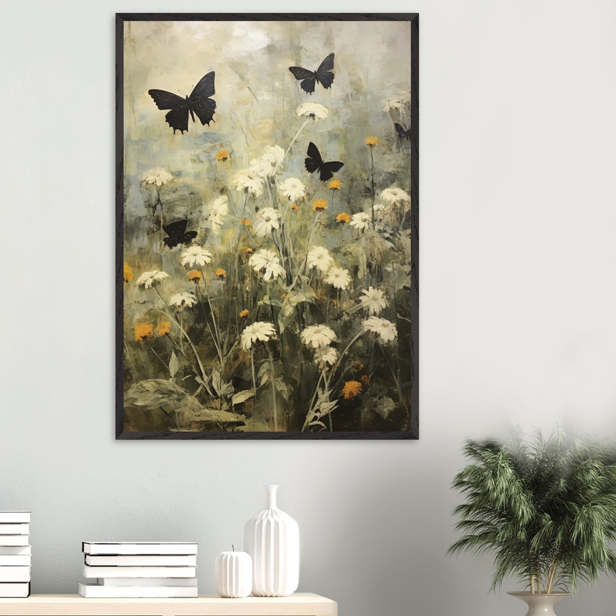 Artfulprints Poster Butterflies in flowerfield 2  - 70x100 cm - Groen