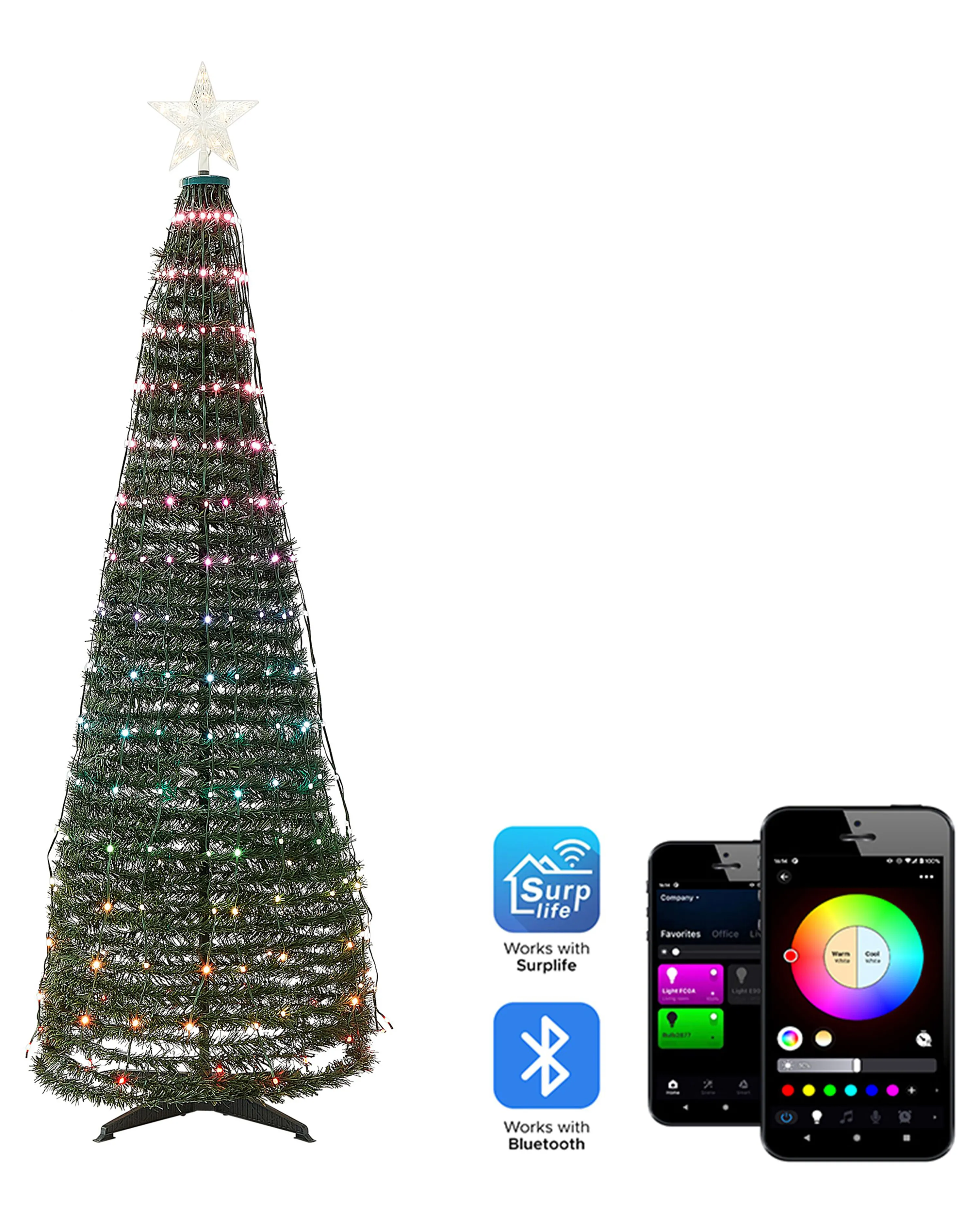 Floor Christmas Decoration Smart LED with App SAARLOQ Christmas Tree 160 cm Green