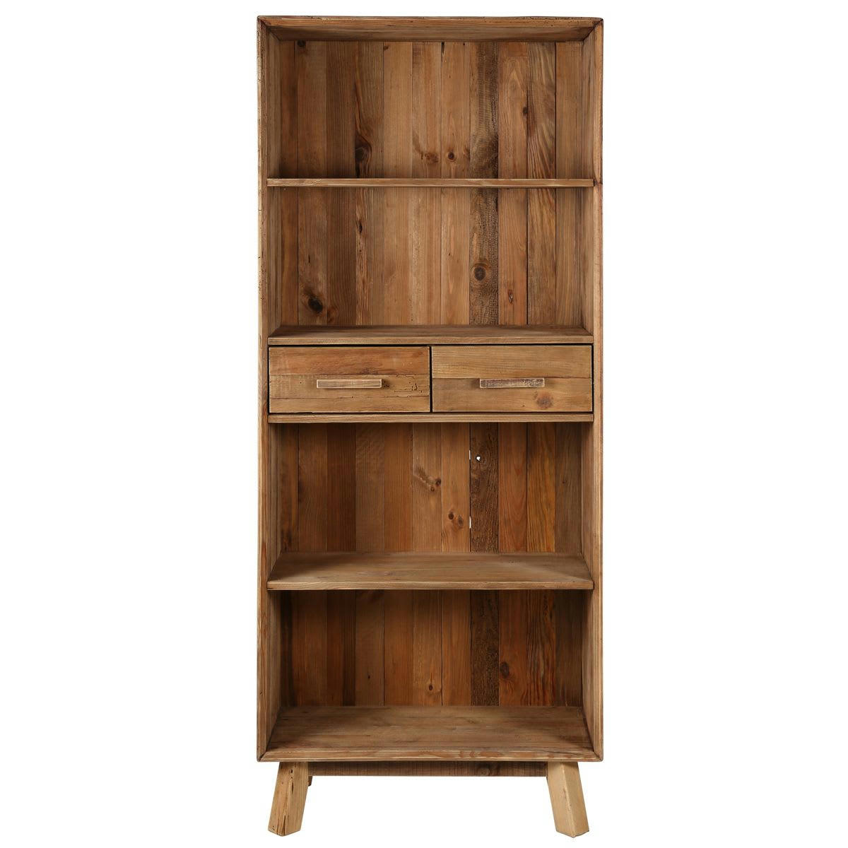 NEBRASKA - Bibliothèque en pin recyclé 4 niches et 2 tiroirs