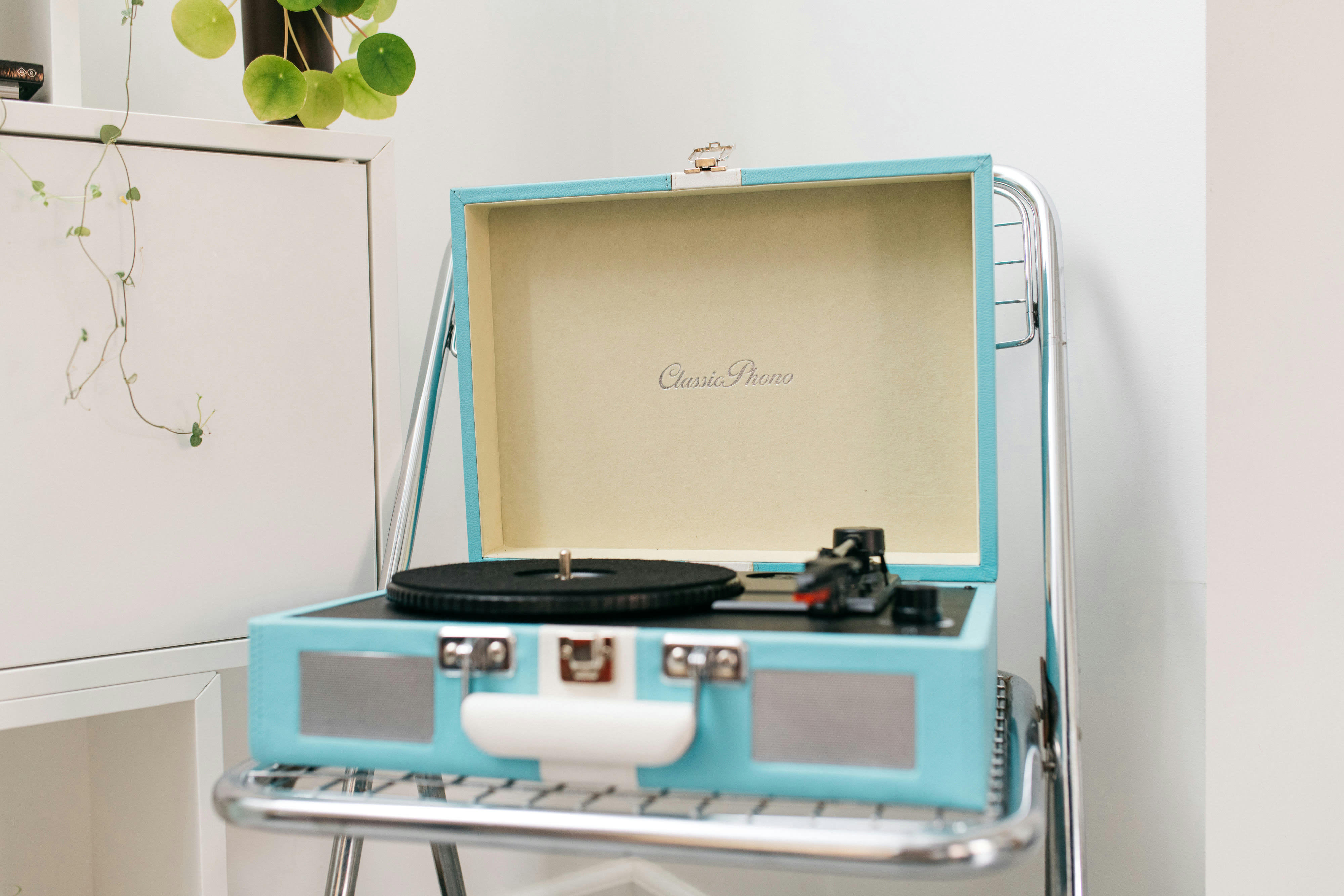 - Platine vinyle bluetooth avec haut-parleurs bleu