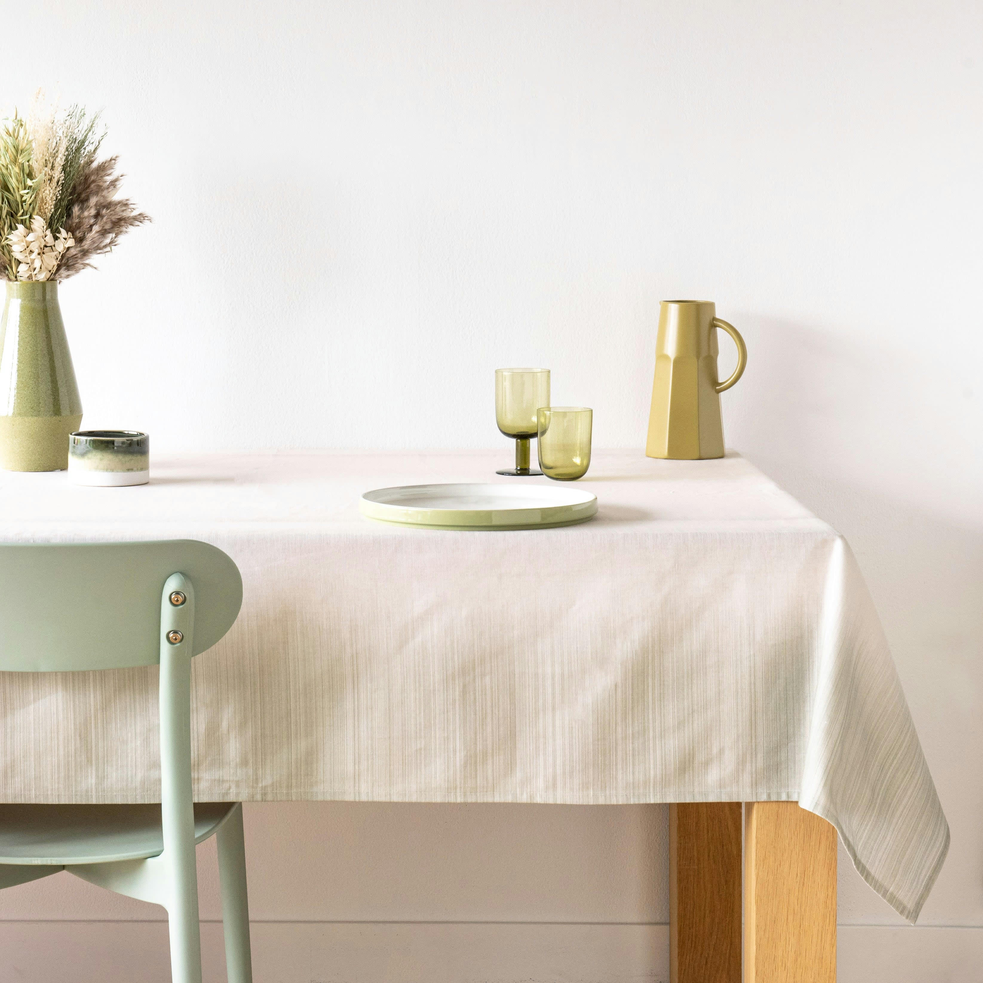 EROS - Nappe en coton biologique effet tie and die vert sauge et blanc 150x250