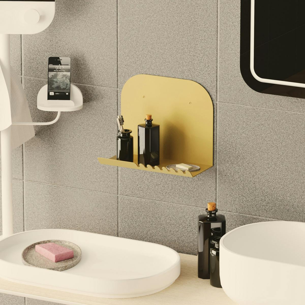 Etagère murale métal doré avec crochets dentelés 28 cm SFAX