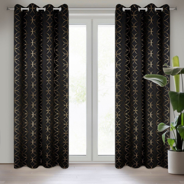 Zasłona na przelotkach ABELLA 135x250 czarna   złota