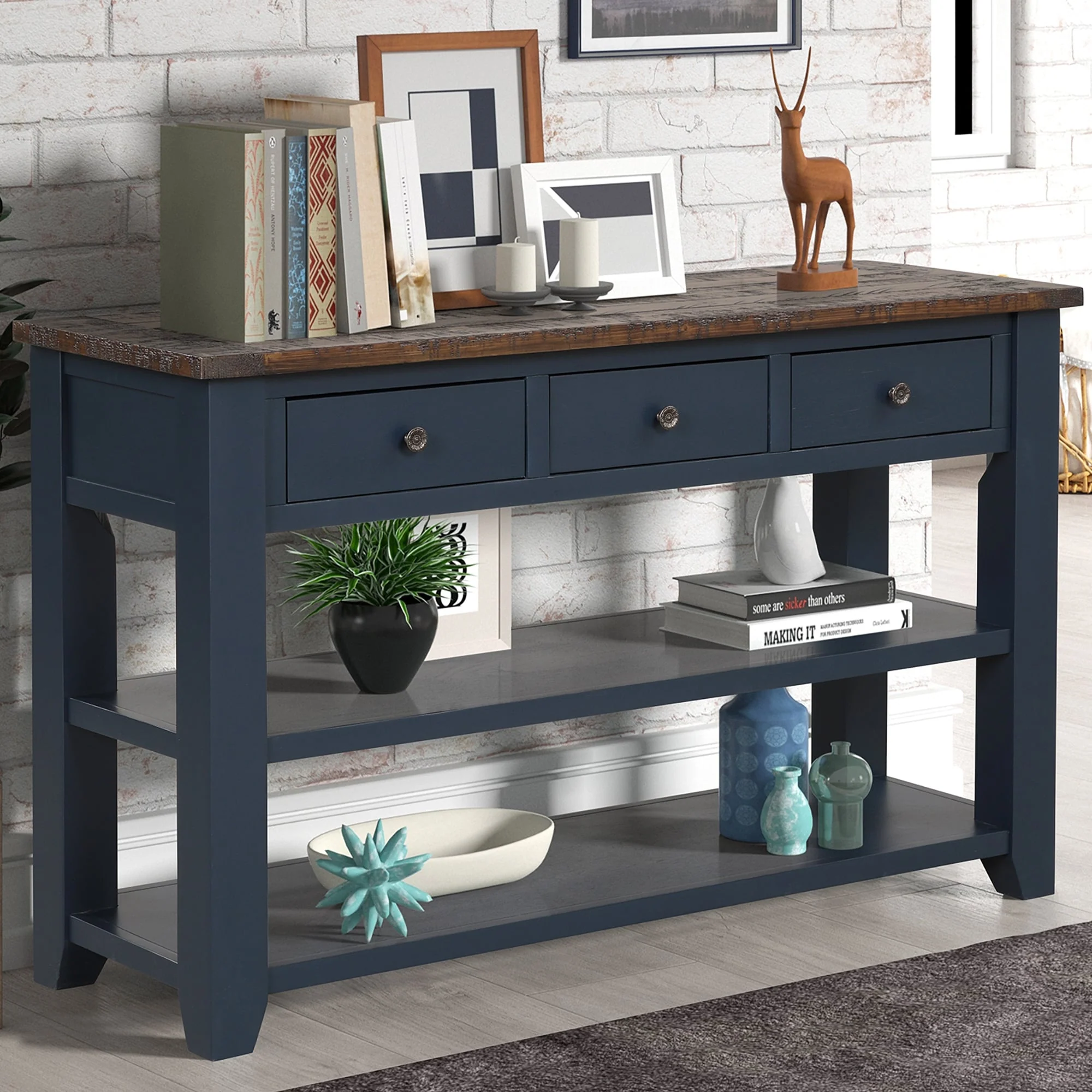 48 Wood Console Table Entryway Table Sofa Side Table with Storage