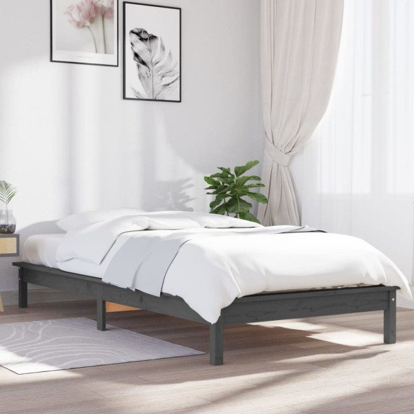 Rama łóżka szara 90 x 200 cm lite drewno sosnowe