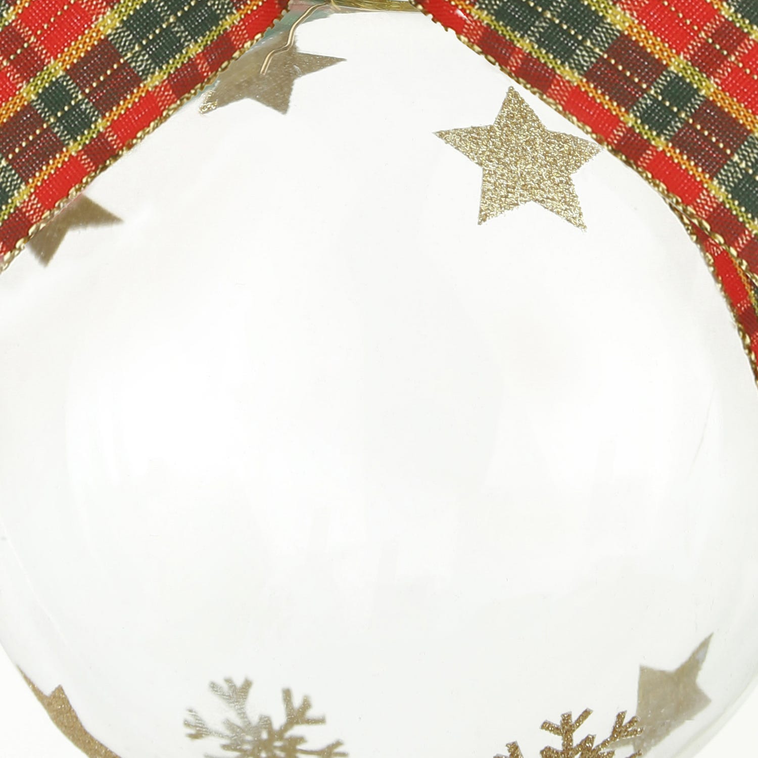 Pallina Natale 10 cm fiocco tartan rosso