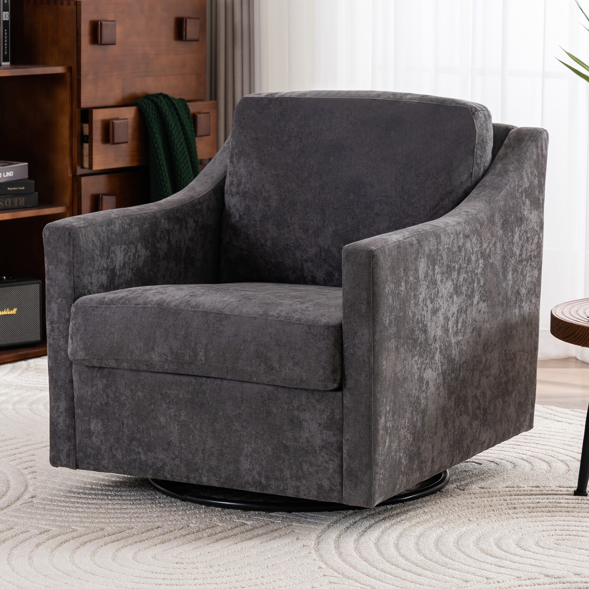 Large Linen Upholstered swivel chair