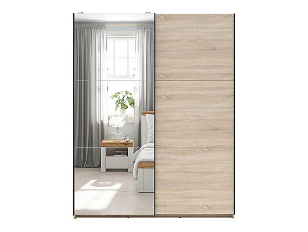 Armoire coulissante avec miroir coloris chêne Sonoma - Longueur 183 x Profondeur 60 x Hauteur 195,5 cm