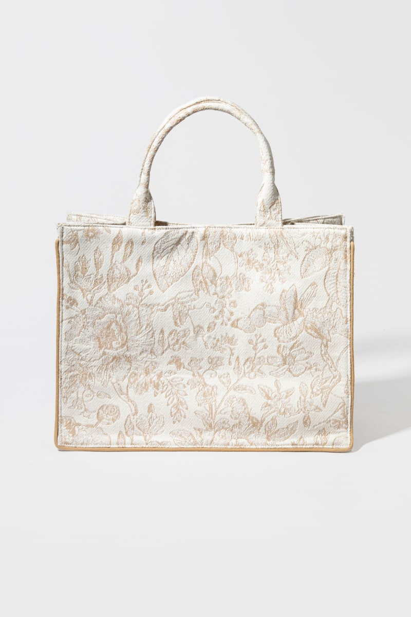 Jeanna Floral Canvas Tote Bag Beige