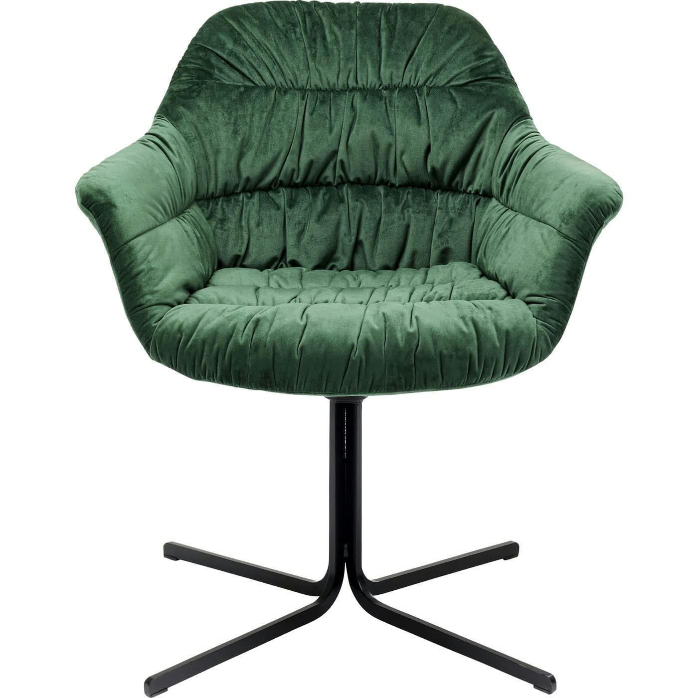 COLMAR - Fauteuil de table pivotant en velours vert et acier