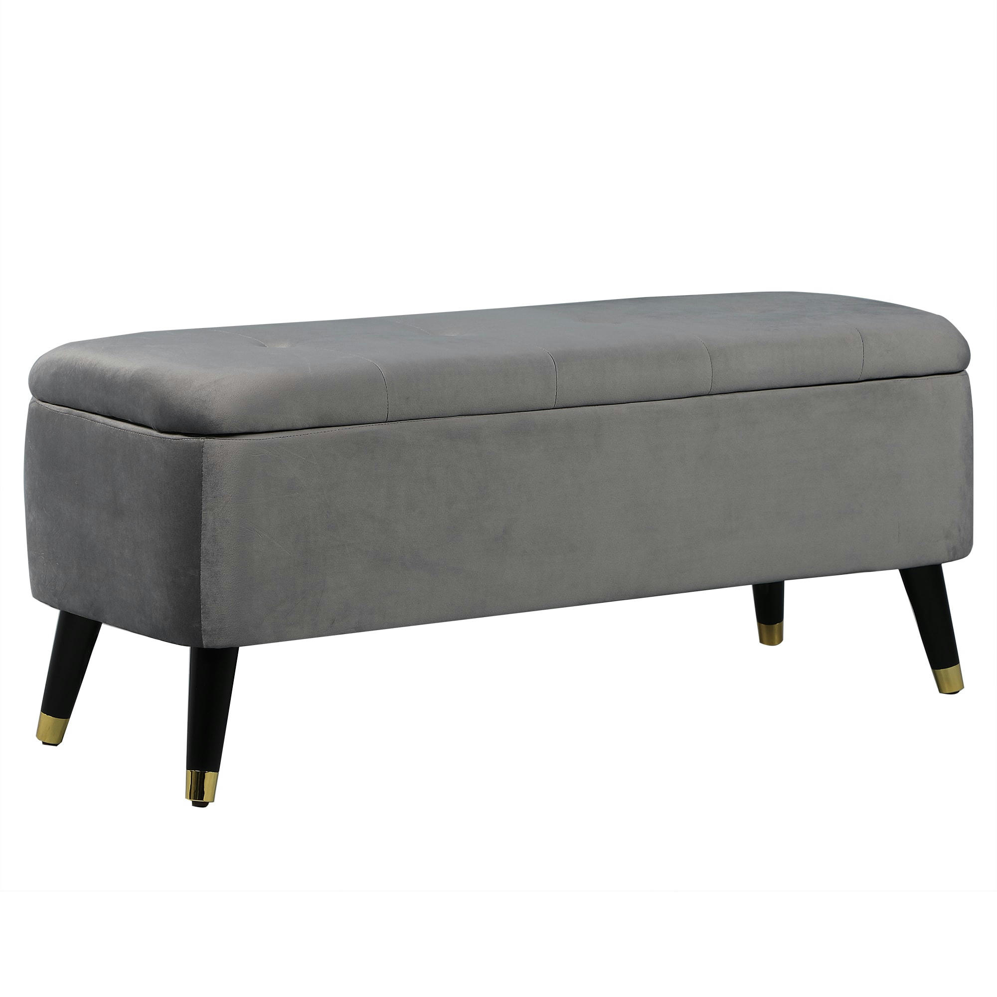 - Banc coffre de rangement 2 en 1 velours capitonné gris