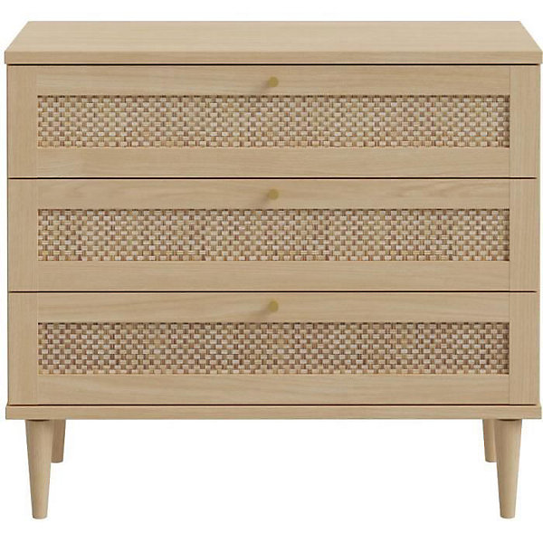Commode - 3 tiroirs - Décor Chene- Cannage - L90,4 x P41,4 x H80 cm - CALASETTA