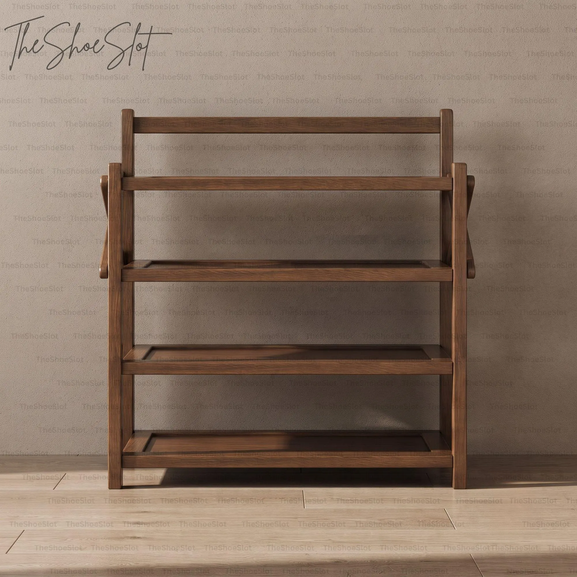 4 Tier Wood Grain Shoe Rack Organizer, Space Saving Shelf, Foldable Shoe Rack, Shoe Organizer for Entryway Storage