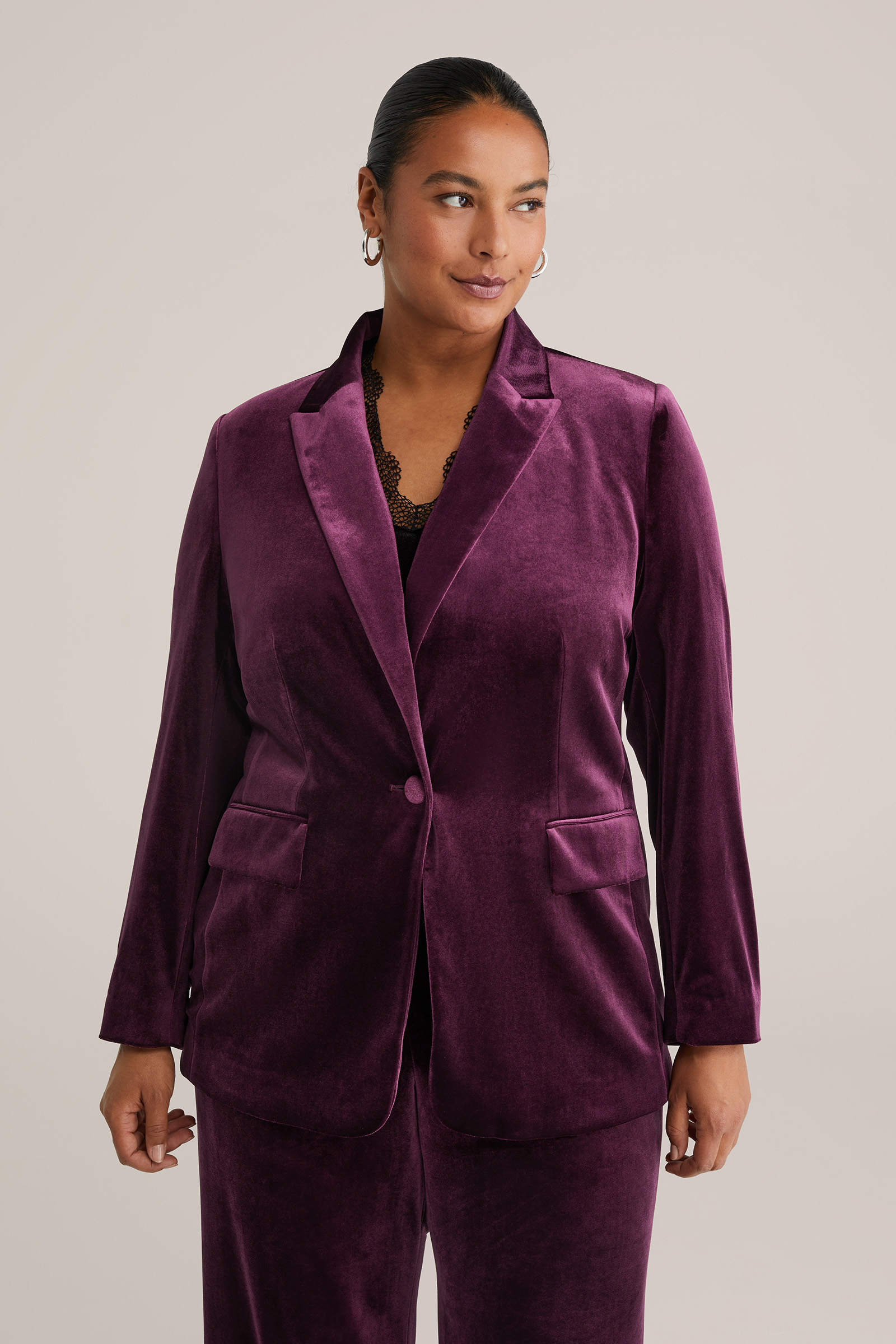 Dames regular fit velvet blazer - Curve