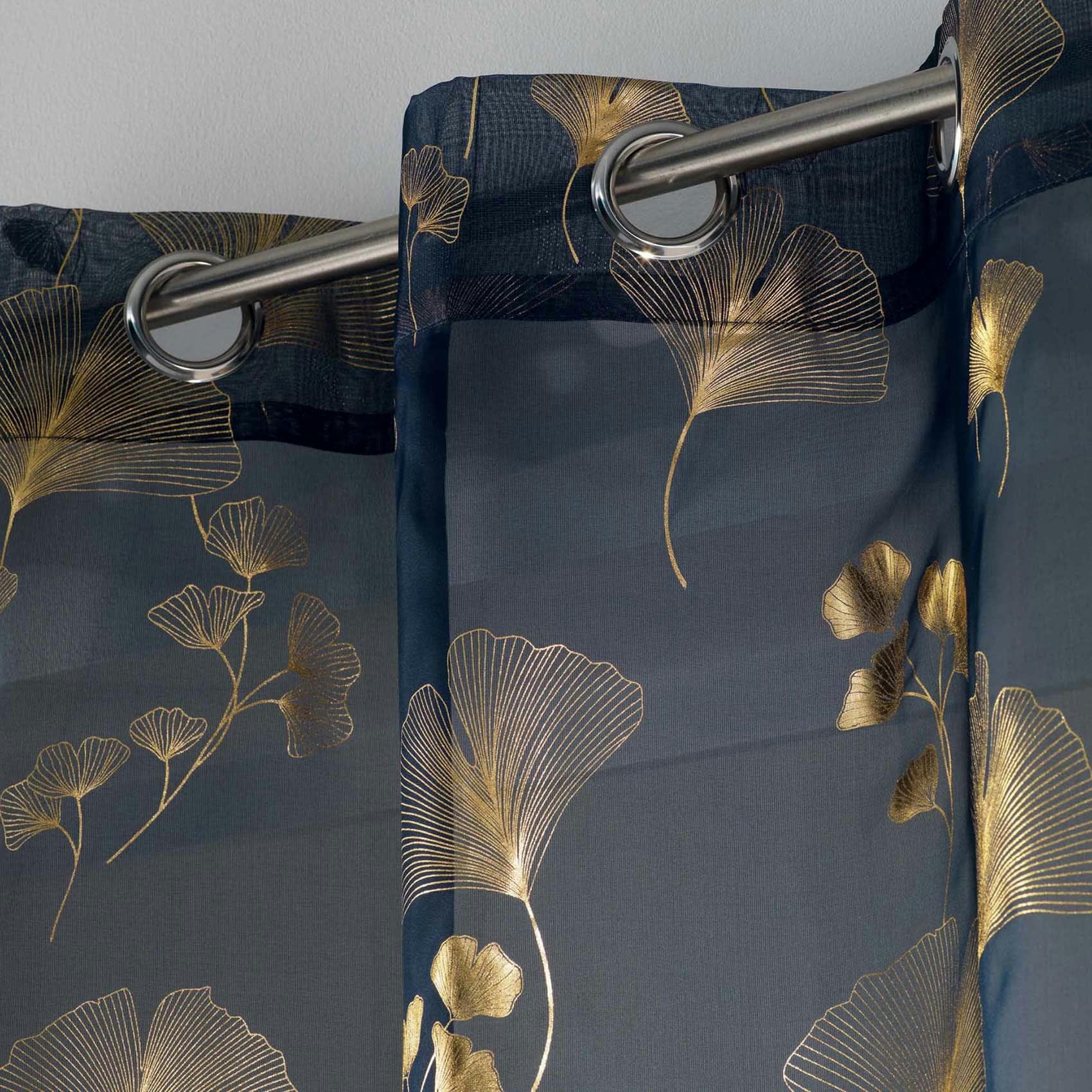 - Voilage imprimé métallisé polyester bleu marine 140x240 cm