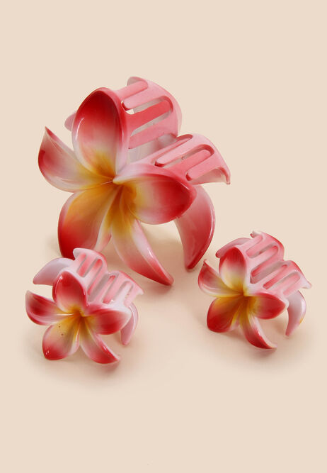 Womens 3pk Red Flower Claw Hair Clips