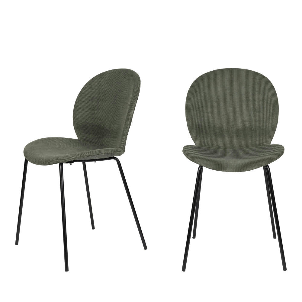 BONNET - Lot de 2 chaises en velours côtelé et métal vert